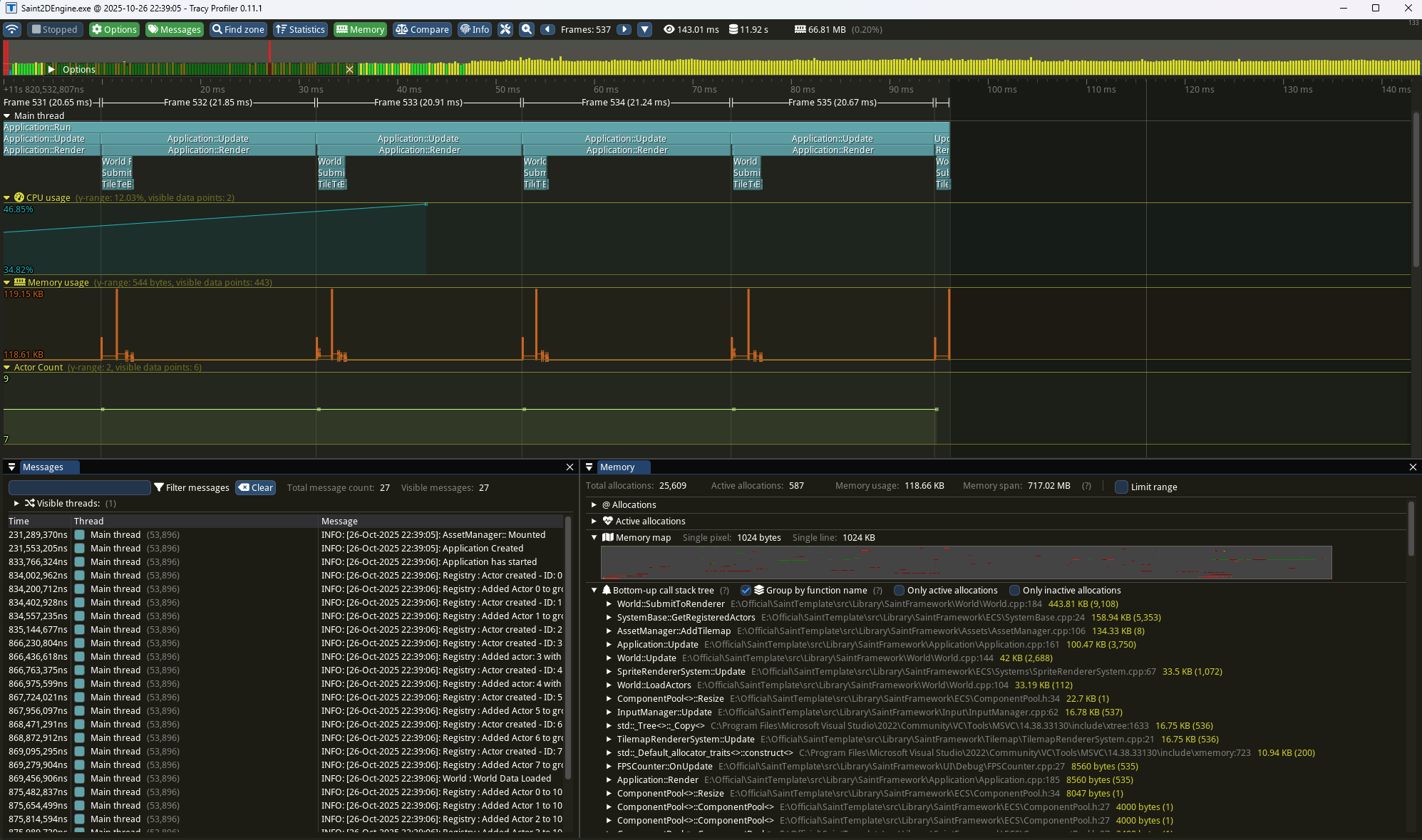 Saint Game Engine C++ Profiling
